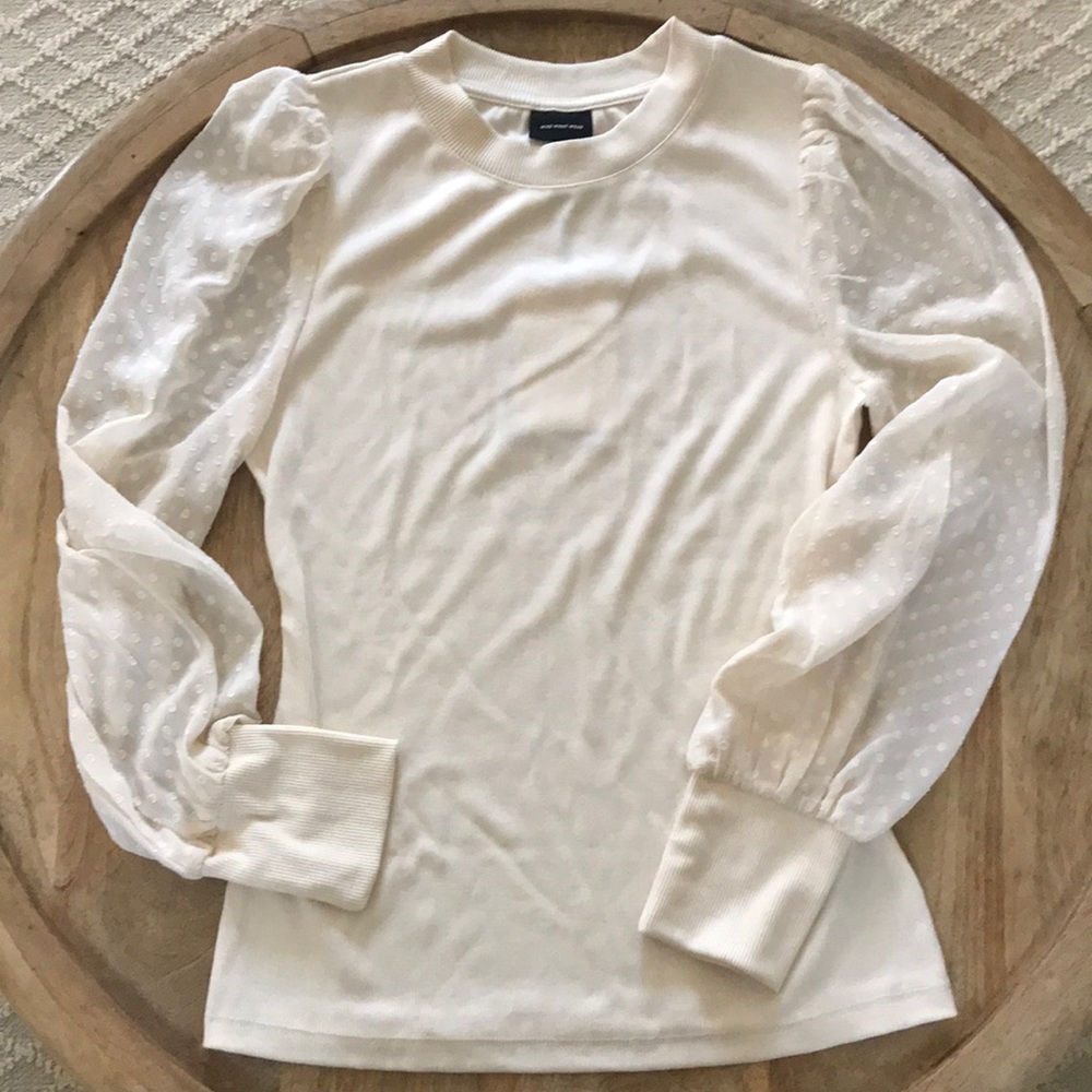 Who What Wear Cream Top with Sheer Sleeves